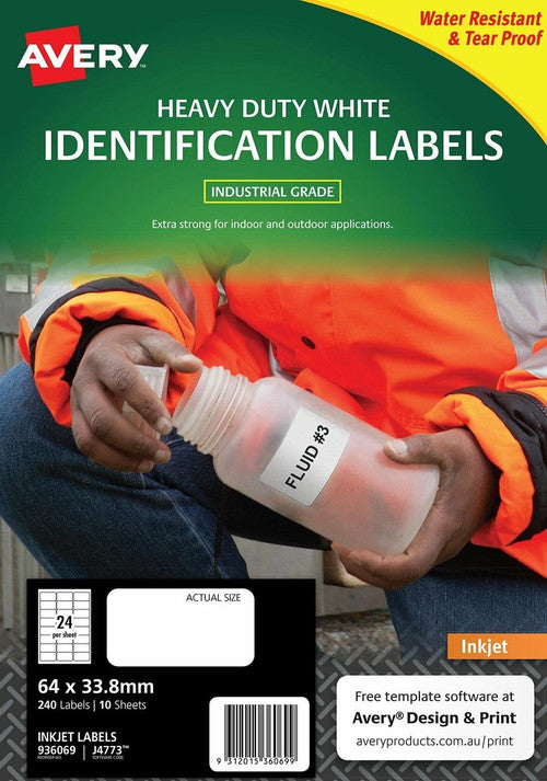 Avery White Heavy Duty Labels J4773 63.5 x 33.9mm 24UP 240 Labels