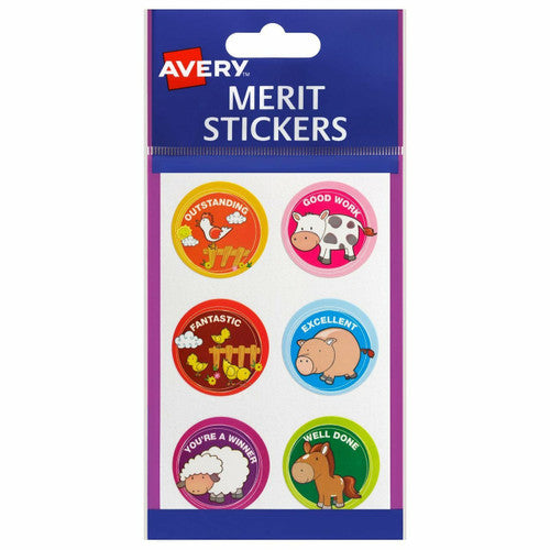 Avery Merit Stickers Farm Animals 30mm Diameter 96 Pack