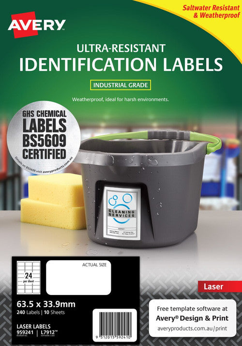 Avery Ultra Heavy Duty Labels L7912 63.5 x 33.9mm 24UP 240 Labels