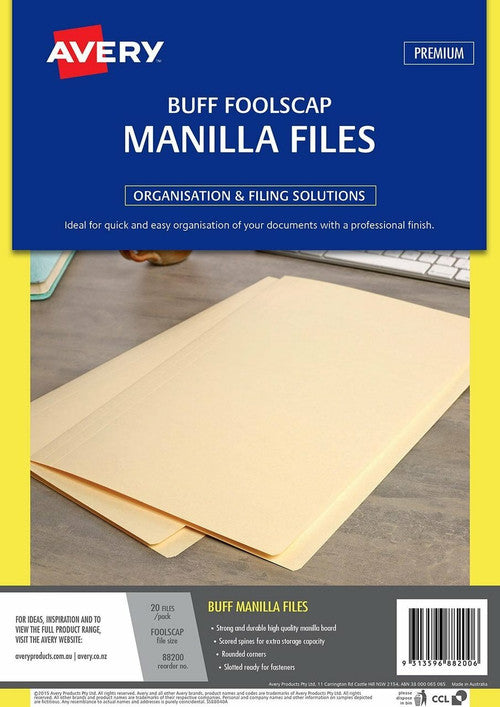 Avery Manilla Folders Foolscap Buff Pack of 20
