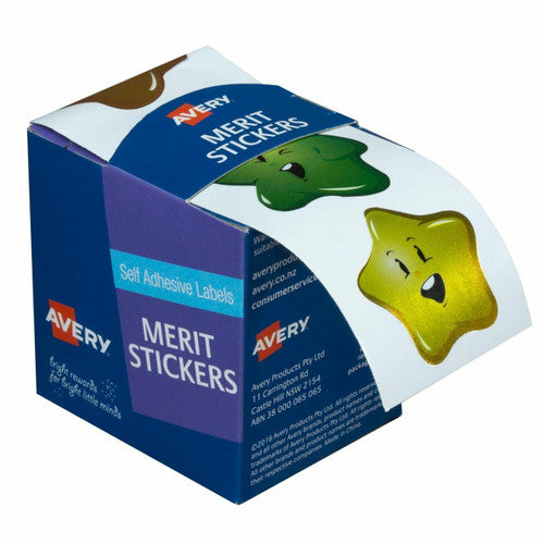 Avery Merit Stickers Star Face Metallic 30mm Diameter 50 Pack