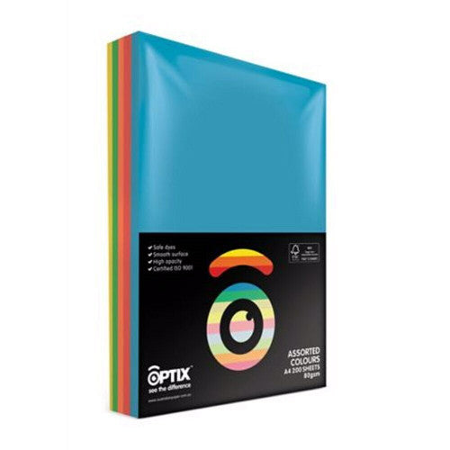 Optix Paper A4 80gsm Brights Assorted Pack of 200