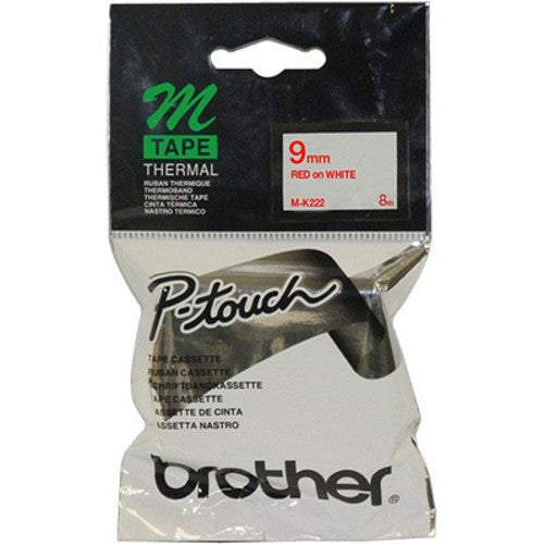 Brother M-K222 Non Laminated Label Tape 9mm Red on White
