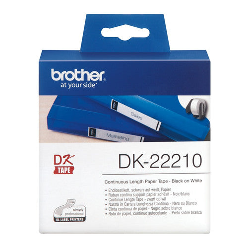 Brother DK-22210 29mm x 30.48m Black on White Continuous Paper Label Roll