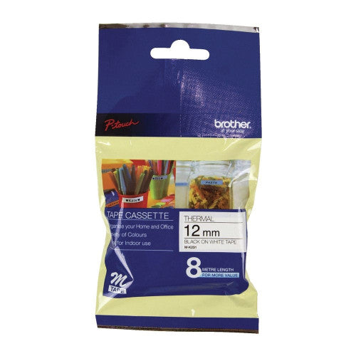 Brother M-K231 Non Laminated Label Tape 12mm Black on White