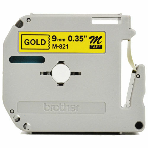 Brother M-821 Non Laminated Label Tape 9mm Black on Gold