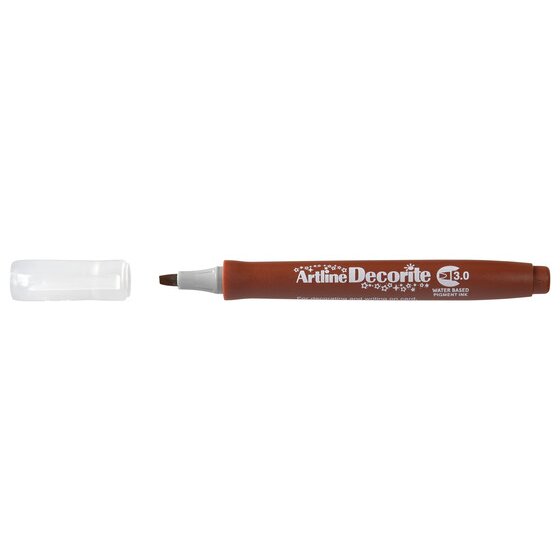 Artline Decorite 3.0mm Brown marker with the cap removed beside it
