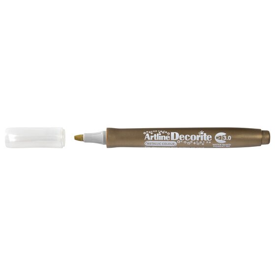 Artline Decorite 3.0mm Metallic Gold marker with the cap removed beside it