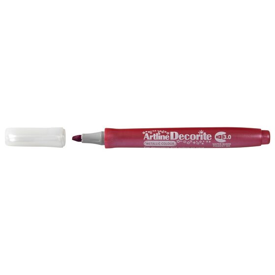 Artline Decorite 3.0mm Metallic Pink marker with the cap removed beside it