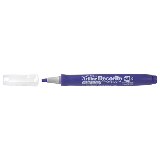 Artline Decorite 3.0mm Pastel Purple marker with the cap removed beside it