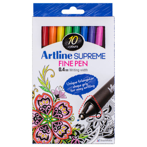 Artline Supreme Fine Liner Pen 0.4mm Assorted Pack of 10