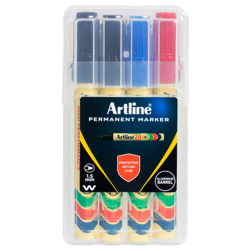 Artline #107076hc 70 Permanent Marker Assorted (Hardcase) - 6 Packs of 4 Pack Wallets