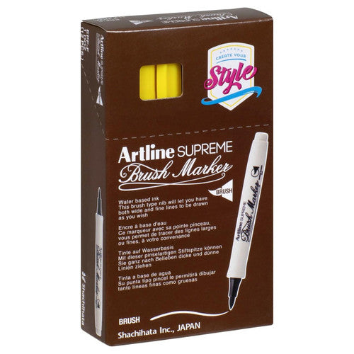 Artline Supreme Brush Marker Yellow Box of 12
