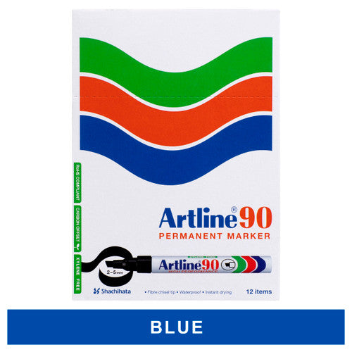 Artline 90 Permanent Marker 5mm Chisel Nib Blue Box of 12