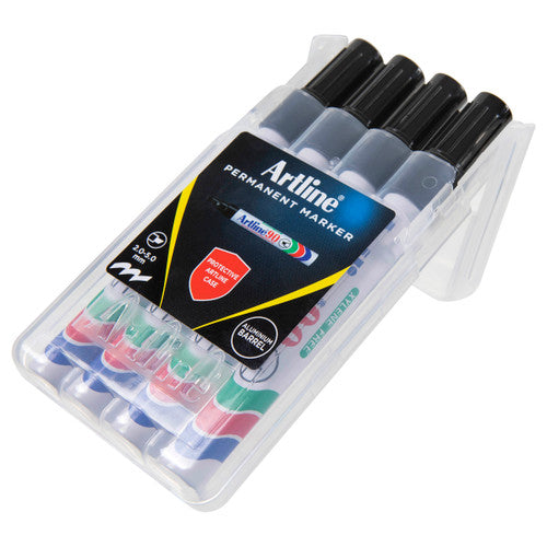 Artline 90 Permanent Marker 5mm Chisel Nib Black 4PK Hardcase Pack of 6
