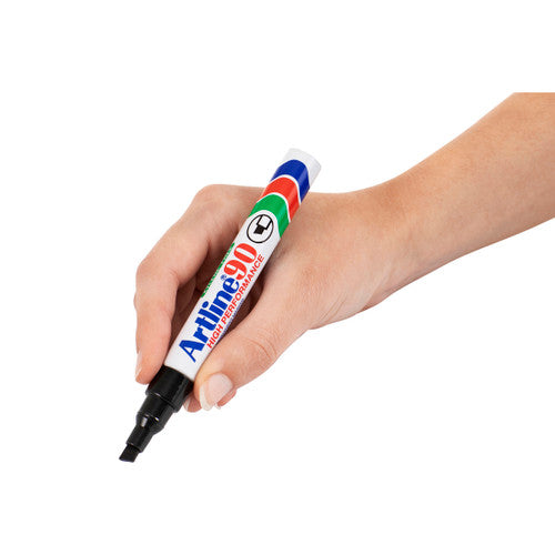 Artline 90 Permanent Marker 5mm Chisel Nib Black 4PK Hardcase Pack of 6
