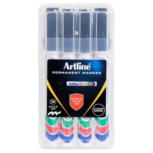 Artline 90 Permanent Marker 5mm Chisel Nib Black 4PK Hardcase Pack of 6