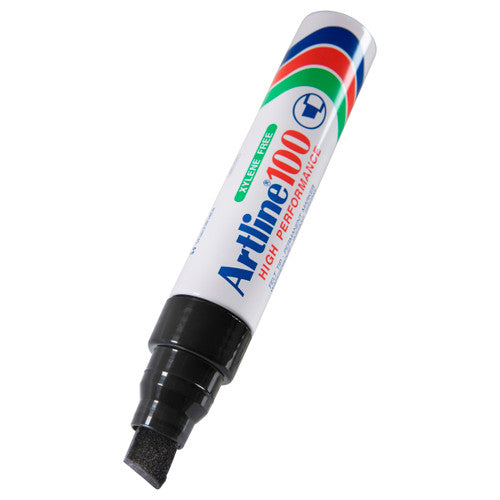 Artline 100 Permanent Marker 12mm Chisel Nib Black Box of 6