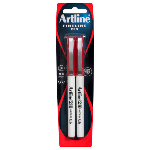 Artline 210 Fineliner Pen 0.6mm Red Pack of 2
