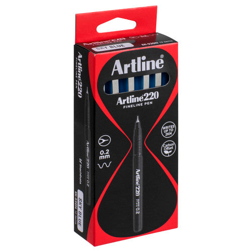 Artline 220 Fineliner Pen 0.2mm Sky Blue Box of 12