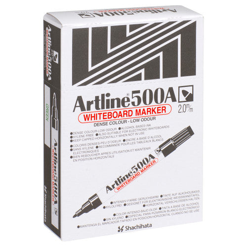 Artline 500A Whiteboard Marker 2mm Bullet Nib Green Box of 12