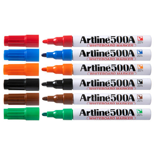 Artline 500A Whiteboard Marker 2mm Bullet Nib Assorted Wallet of 6