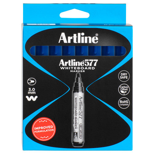 Artline 577 Whiteboard Marker 3mm Bullet Nib Blue Box of 12