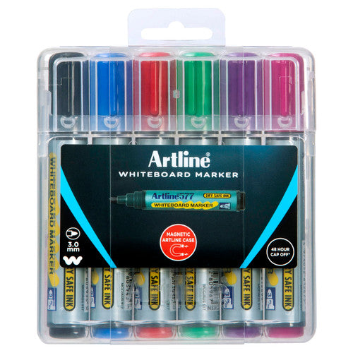 Artline 577 Whiteboard Marker 6PK Assorted Hang Clam