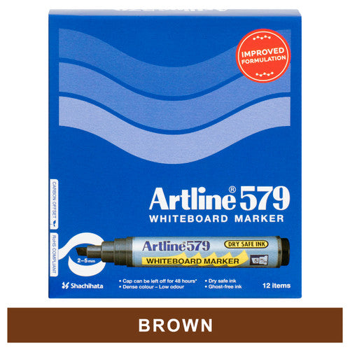 Artline 579 Whiteboard Marker 5mm Chisel Brown Box of 12