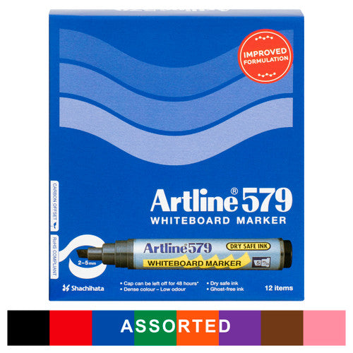Artline 579 Whiteboard Marker 5mm Chisel Nib Assorted Box of 12