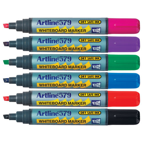 Artline 579 Whiteboard Marker 6PK Assorted Hang Clam Pack of 6