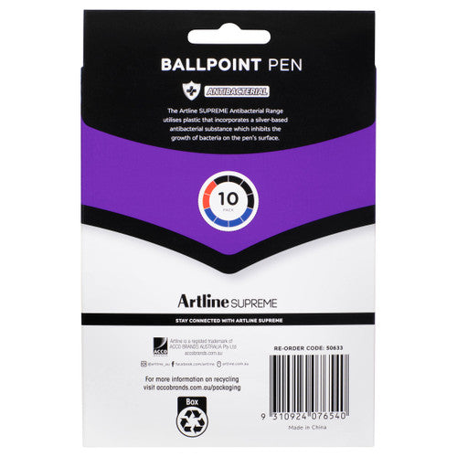 Artline Supreme Ballpoint Pen Antibacterial Assorted Pack 10