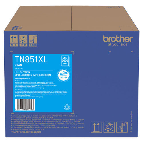 Brother TN851XLC High Yield Toner Cartridge 9000 Pages Cyan