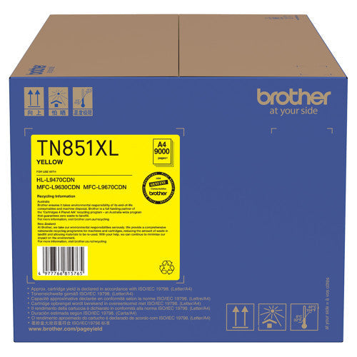 Brother TN851XLY High Yield Toner Cartridge 9000 Pages Yellow