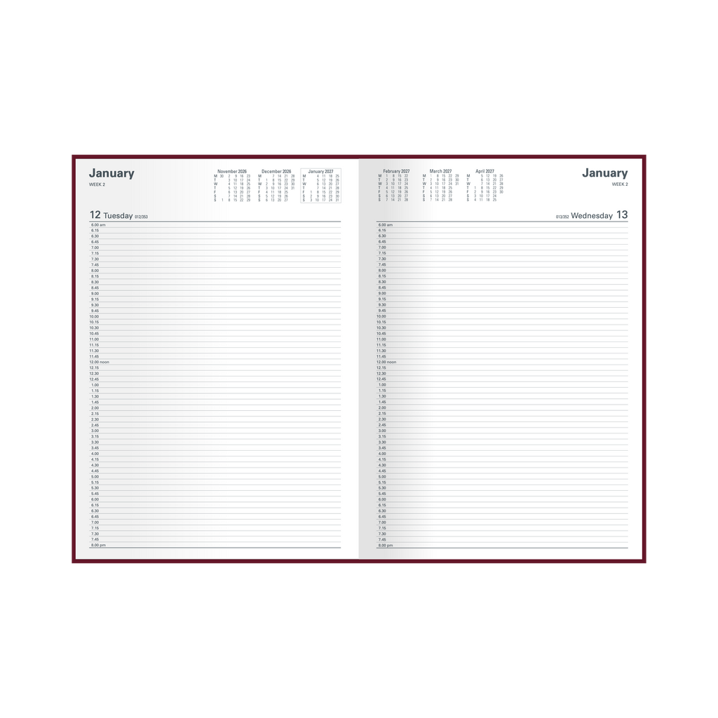 Collins Appointment Diary 2027 A4 Day to Page 15 Minute Burgundy