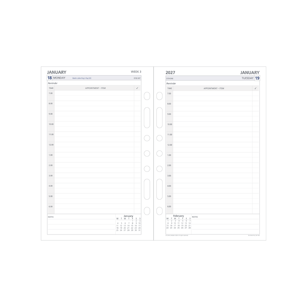 Debden Dayplanner 2027 Desk 7-Ring Refill - Day to a Page