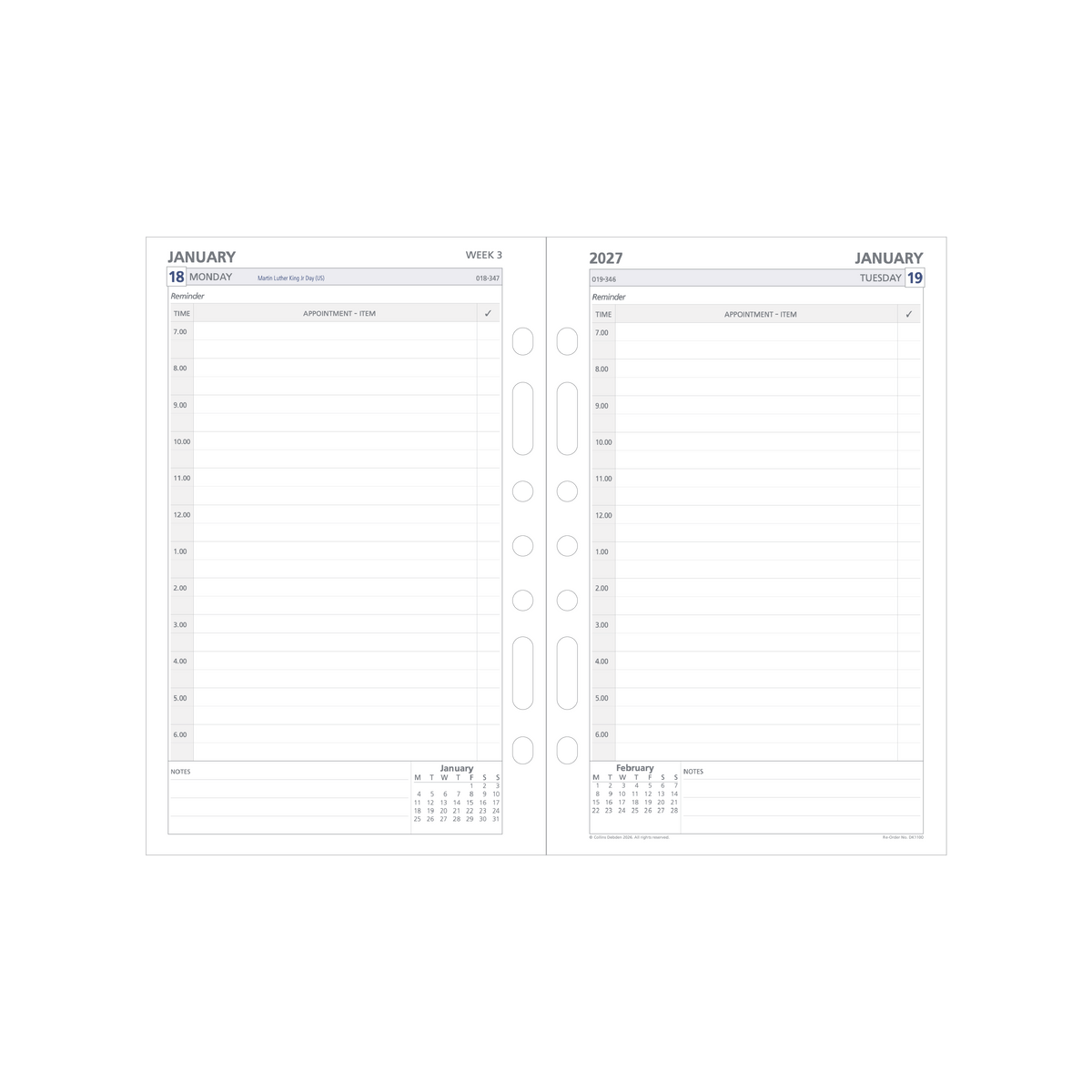 Debden Dayplanner 2027 Desk 7-Ring Refill - Day to a Page