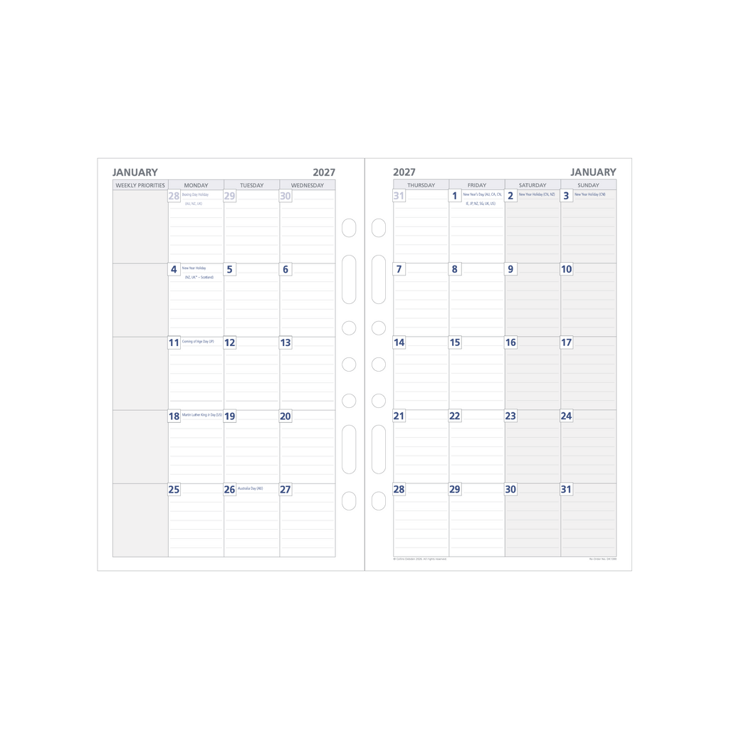 Debden Dayplanner 2027 Desk 7-Ring Refill - Month to View