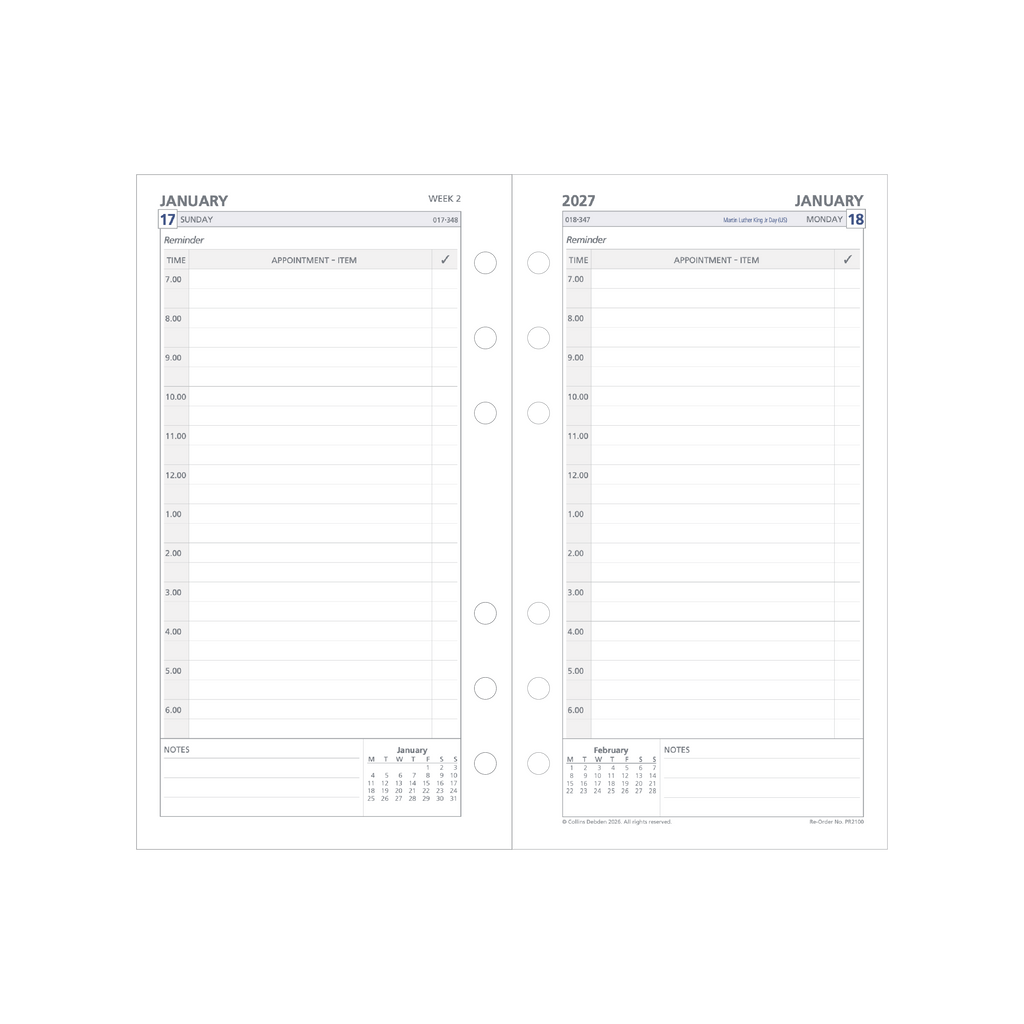 Debden Dayplanner 2027 Personal 6-Ring Refill - Day to a Page