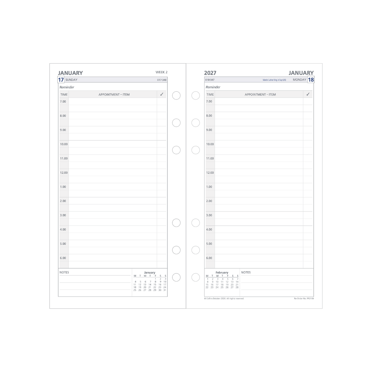 Debden Dayplanner 2027 Personal 6-Ring Refill - Day to a Page