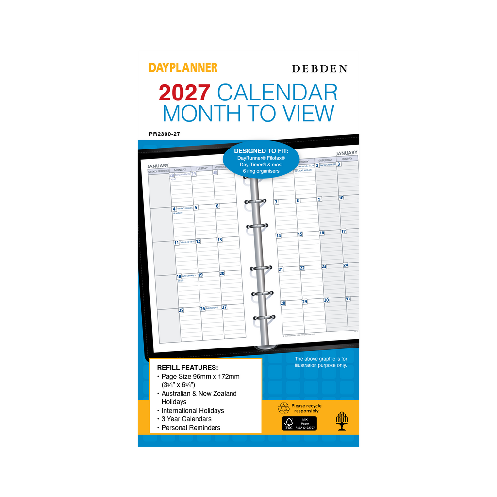 Debden Dayplanner 2027 Personal 6-Ring Refill - Month to View
