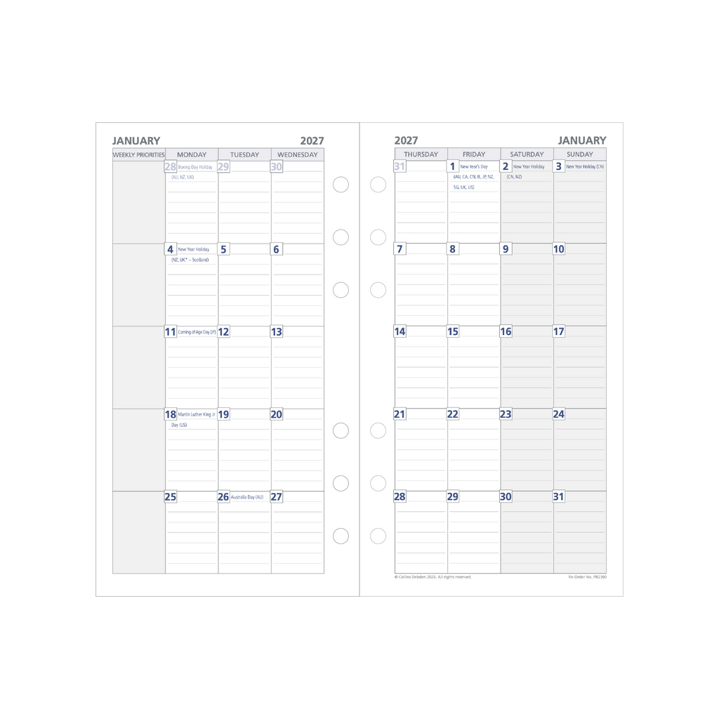 Debden Dayplanner 2027 Personal 6-Ring Refill - Month to View