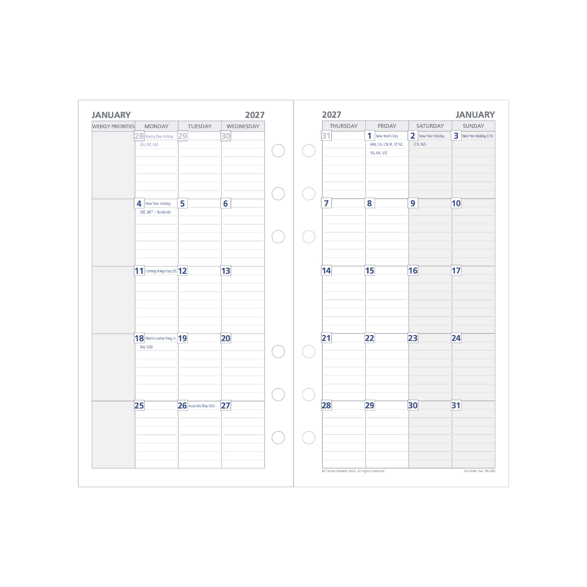 Debden Dayplanner 2027 Personal 6-Ring Refill - Month to View