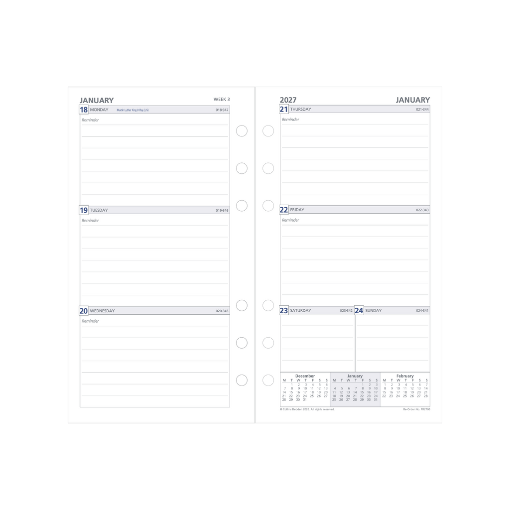 Debden Dayplanner 2027 Personal 6-Ring Refill - Week to View (Ruled)