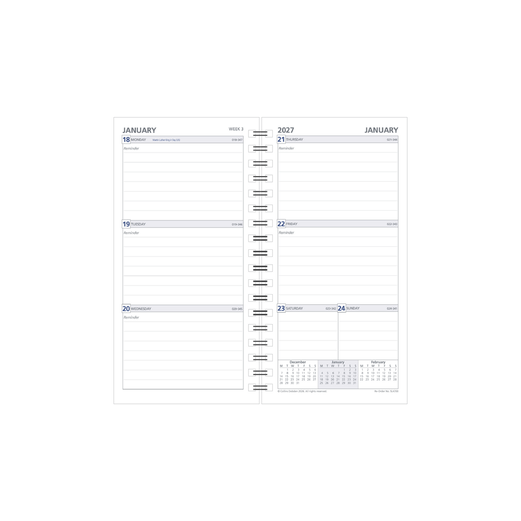 Debden Dayplanner 2027 Slimline Wire-O Refill - Week to View