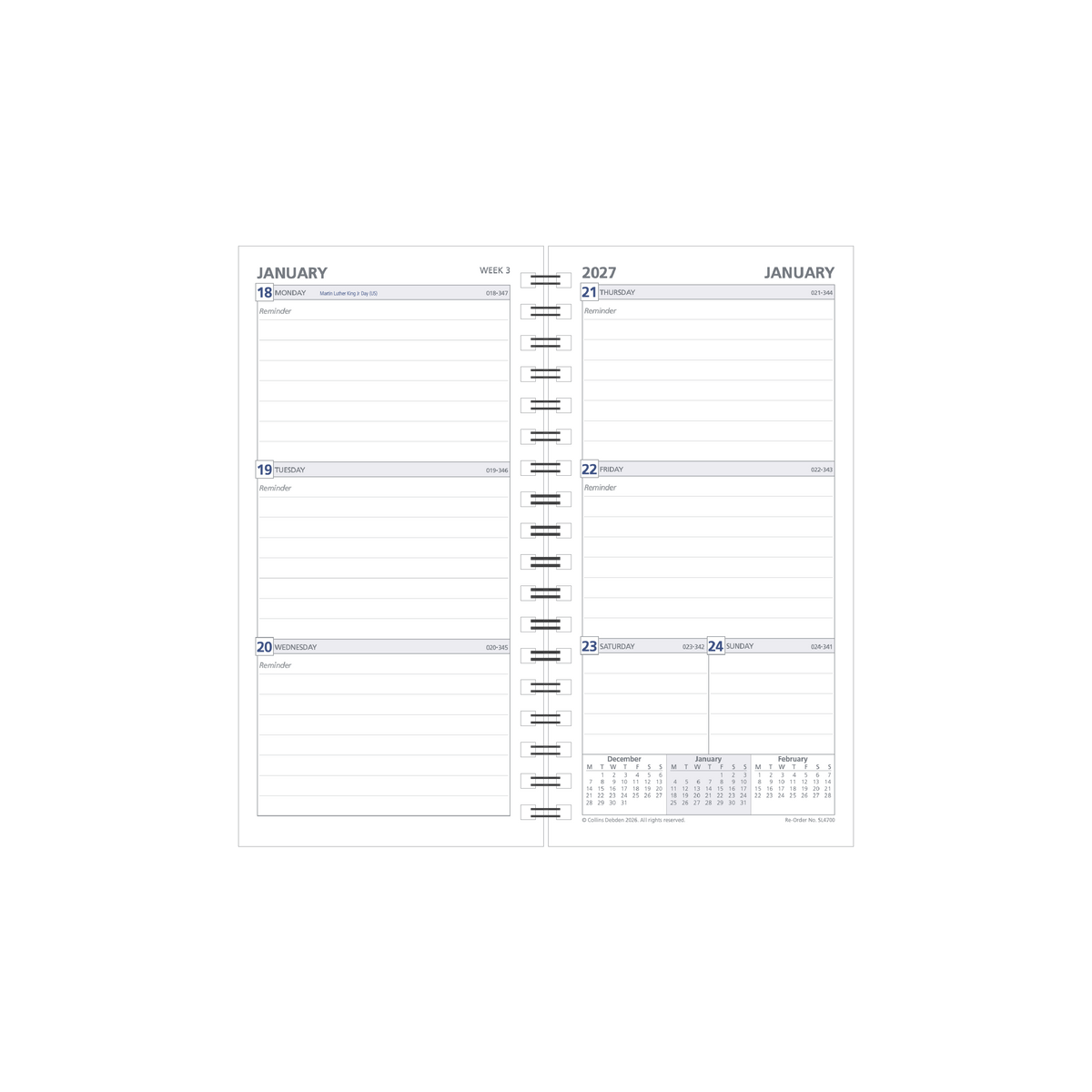 Debden Dayplanner 2027 Slimline Wire-O Refill - Week to View