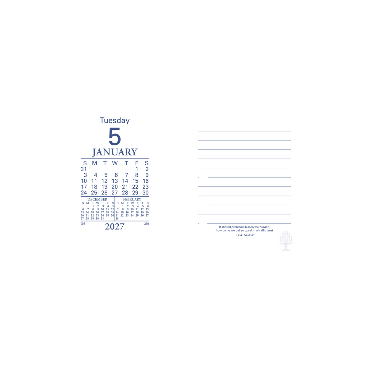 Collins 2027 Desk Calendar Refill 76 x 102mm Day to Page (Side Punch)