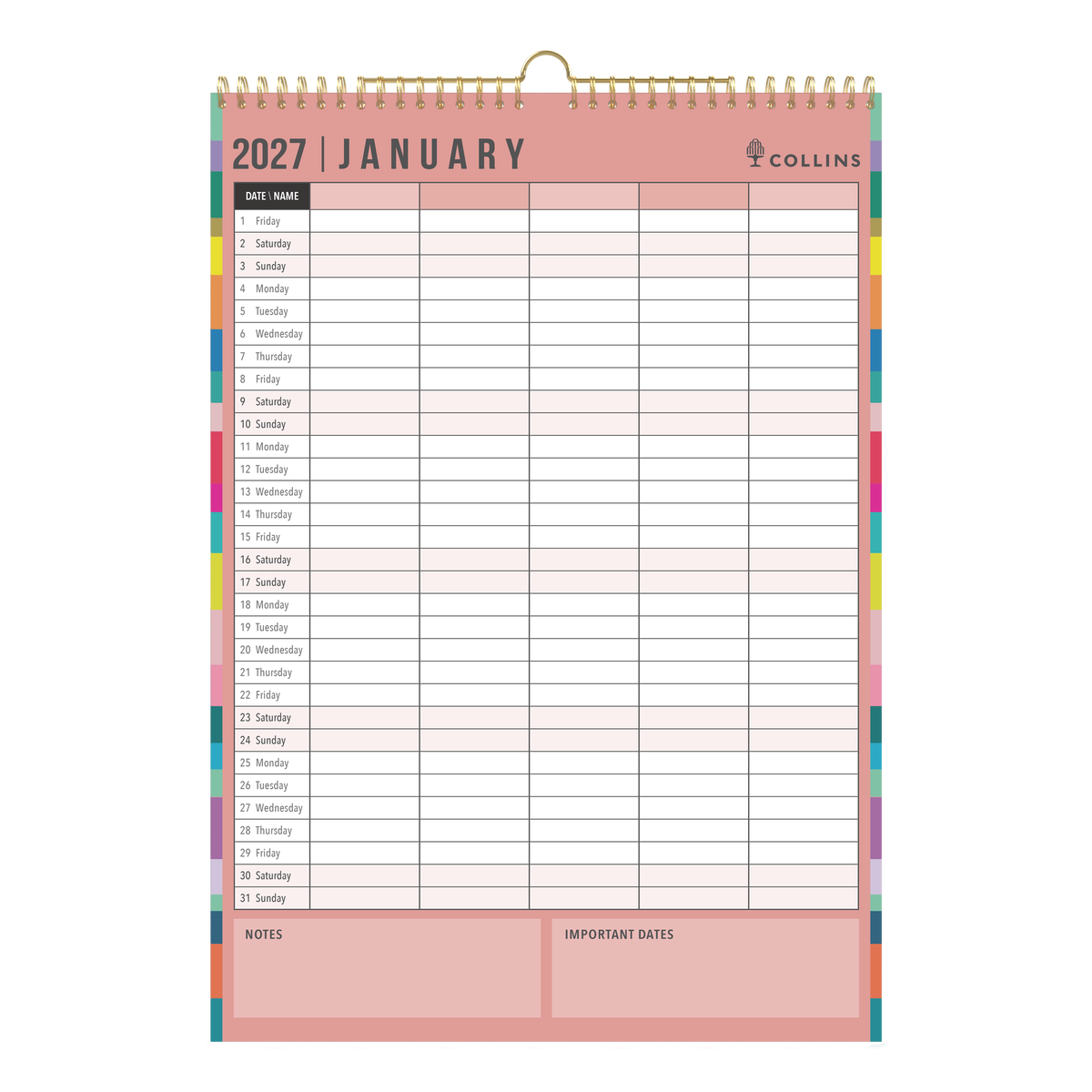 Collins Edge 2027 A3 Wall Calendar Month to View