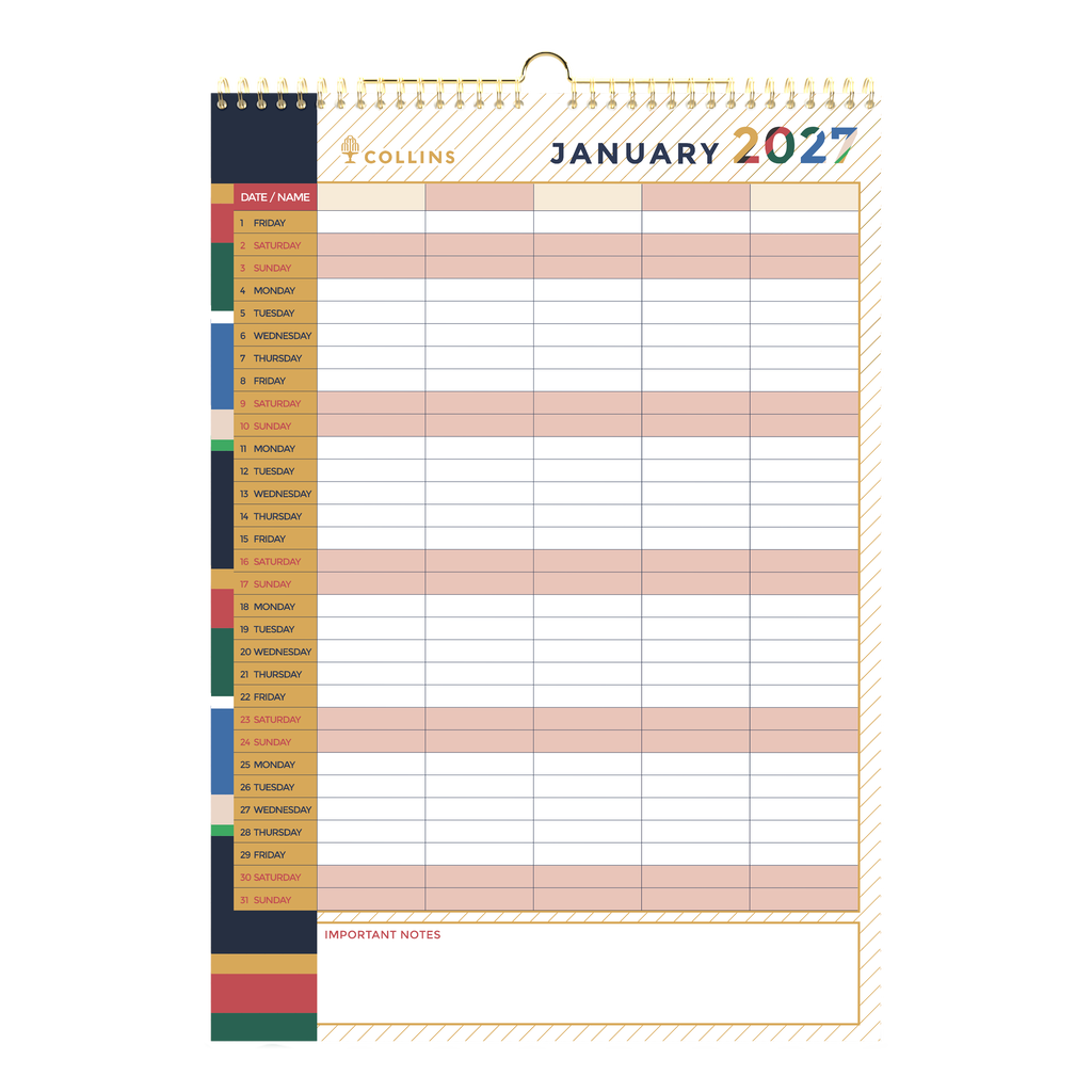 Collins Edge Mira 2027 A3 Wall Calendar Month to View