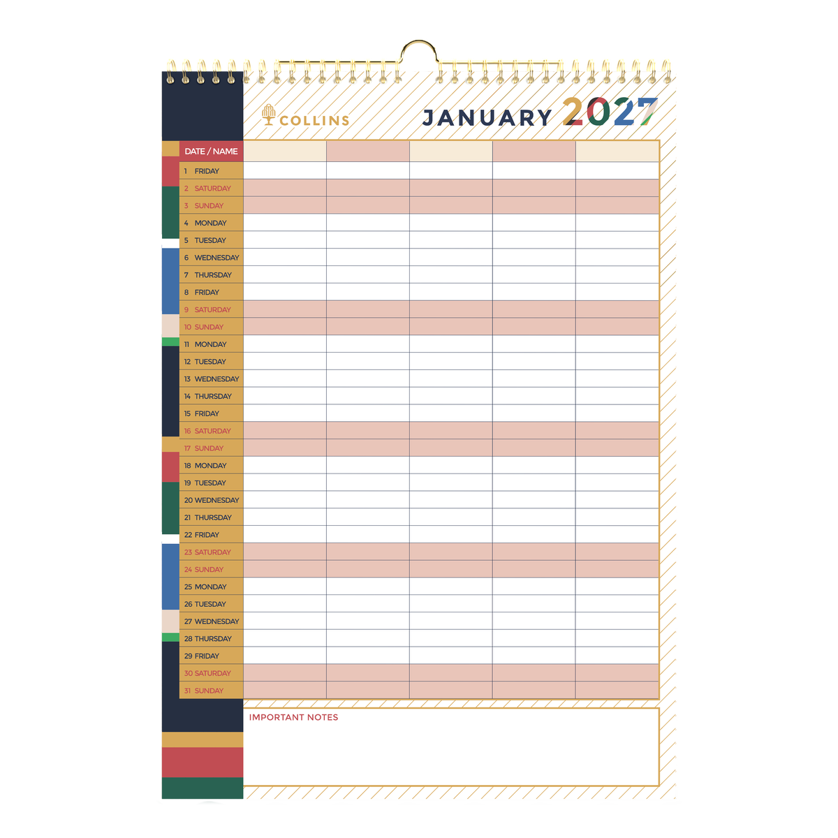 Collins Edge Mira 2027 A3 Wall Calendar Month to View